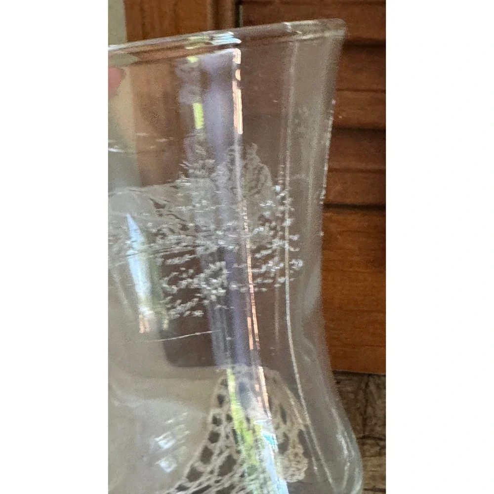 Vintage Style Etched Glass Hurricane Sleigh Ride Candle Shade Set of 2 Clear